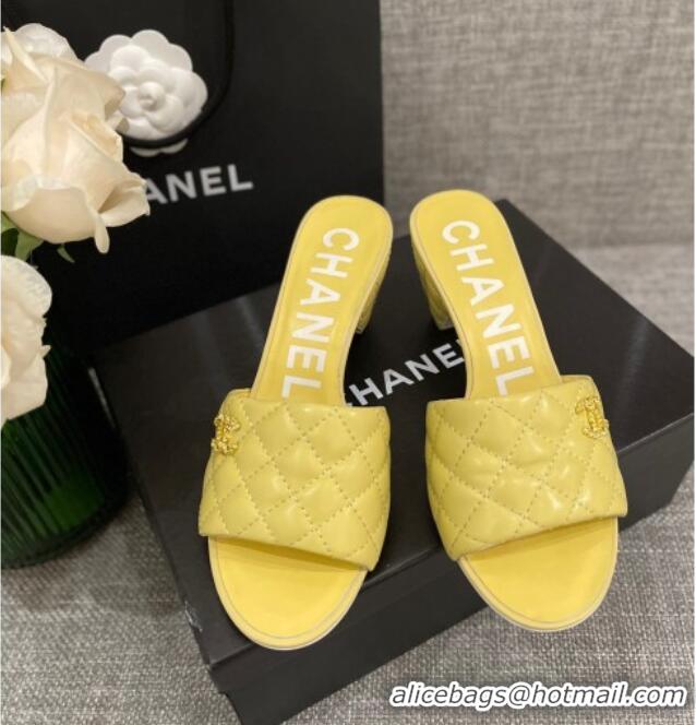 Sumptuous Chanel Quilted Lambskin Heel Slide Sandals 6cm G38820 Yellow 2022