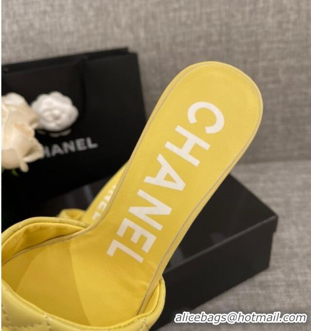 Sumptuous Chanel Quilted Lambskin Heel Slide Sandals 6cm G38820 Yellow 2022