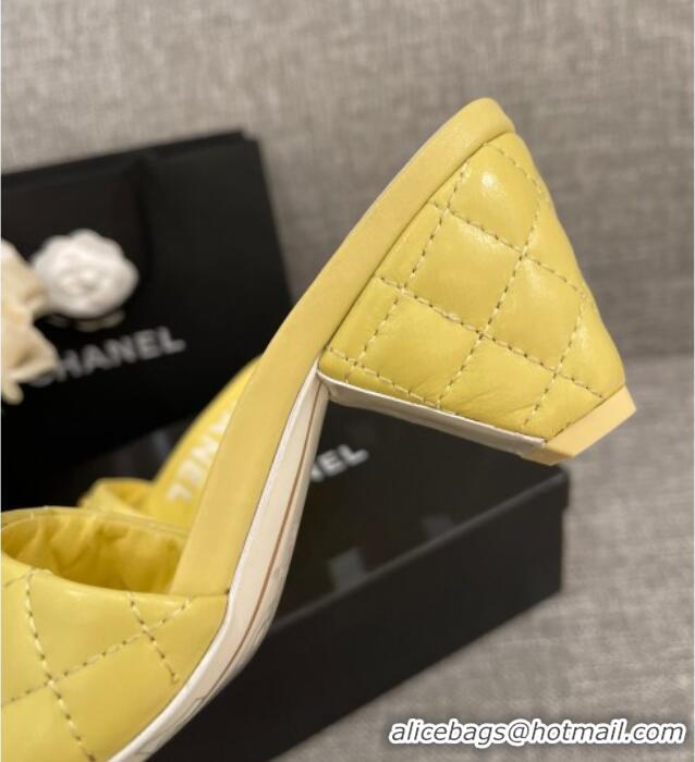 Sumptuous Chanel Quilted Lambskin Heel Slide Sandals 6cm G38820 Yellow 2022