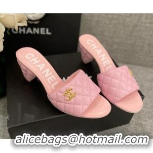 Perfect Chanel Quilted Lambskin Heel Slide Sandals 6cm G38820 Light Pink