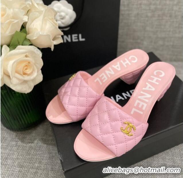 Perfect Chanel Quilted Lambskin Heel Slide Sandals 6cm G38820 Light Pink