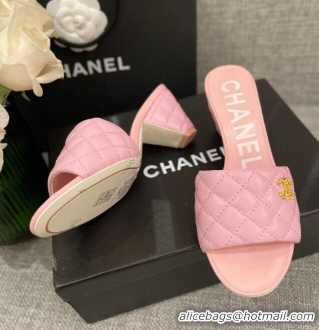 Perfect Chanel Quilted Lambskin Heel Slide Sandals 6cm G38820 Light Pink