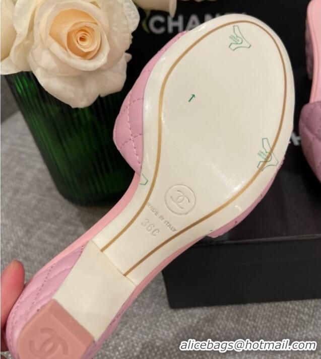 Perfect Chanel Quilted Lambskin Heel Slide Sandals 6cm G38820 Light Pink