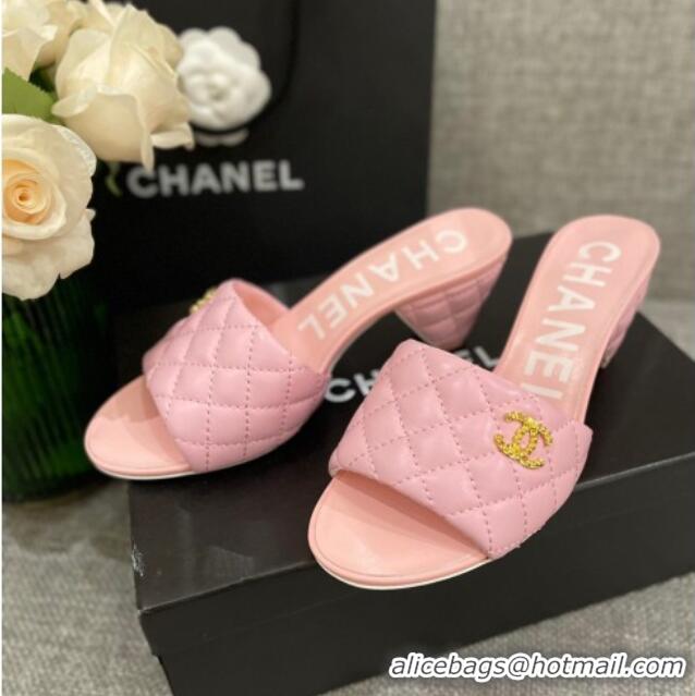 Perfect Chanel Quilted Lambskin Heel Slide Sandals 6cm G38820 Light Pink