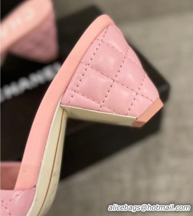 Perfect Chanel Quilted Lambskin Heel Slide Sandals 6cm G38820 Light Pink