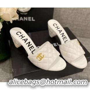 Perfect Chanel Quilted Lambskin Heel Slide Sandals 6cm G38820 White