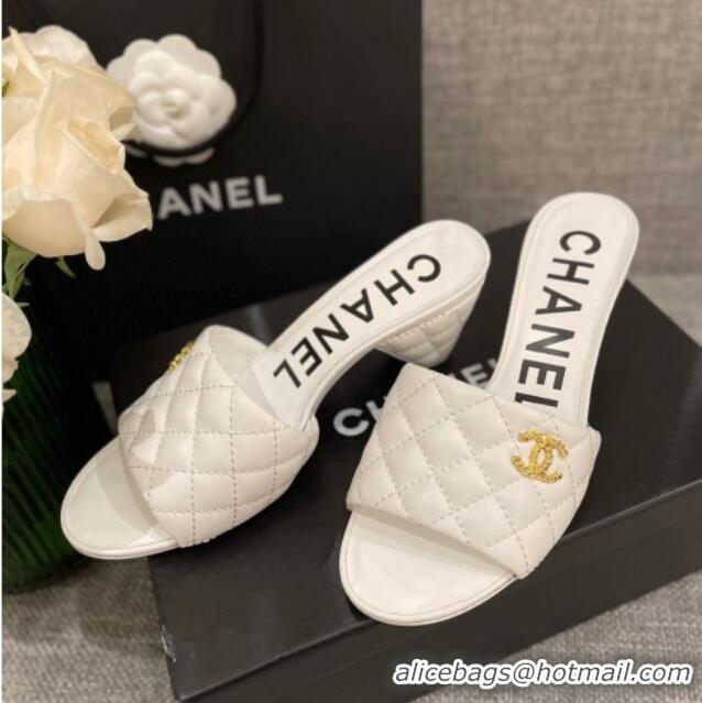 Perfect Chanel Quilted Lambskin Heel Slide Sandals 6cm G38820 White