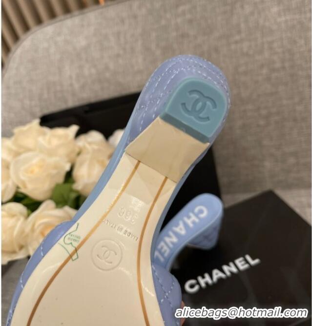 Discount Chanel Quilted Lambskin Heel Slide Sandals 6cm G38820 Light Blue