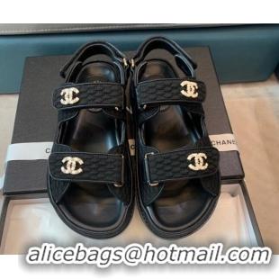 Unique Style Chanel Knitwear Strap Flat Sandals G35927 Black 041245