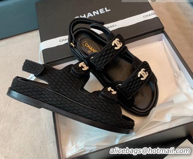 Unique Style Chanel Knitwear Strap Flat Sandals G35927 Black 041245