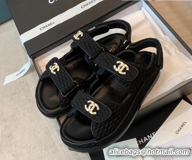 Unique Style Chanel Knitwear Strap Flat Sandals G35927 Black 041245