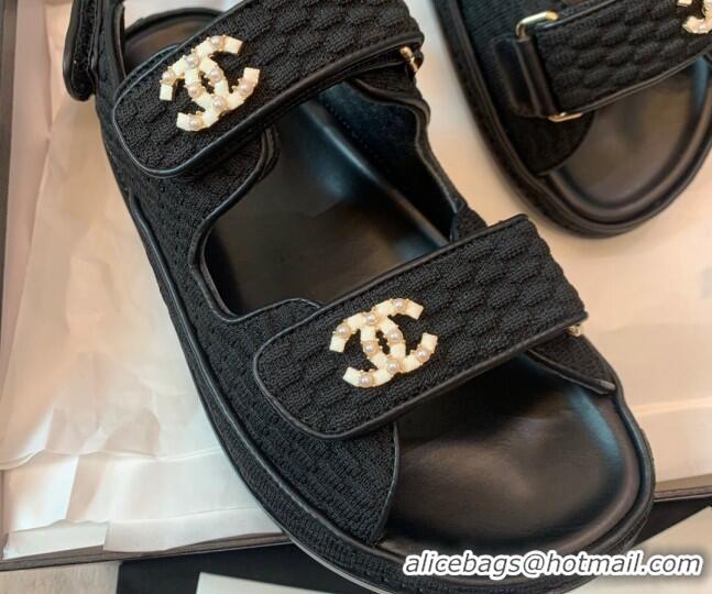 Unique Style Chanel Knitwear Strap Flat Sandals G35927 Black 041245