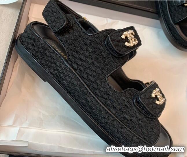 Unique Style Chanel Knitwear Strap Flat Sandals G35927 Black 041245