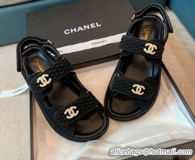 Unique Style Chanel Knitwear Strap Flat Sandals G35927 Black 041245