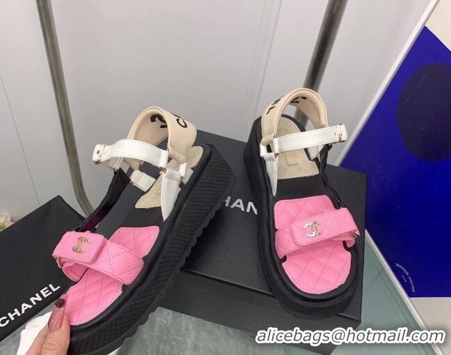 Shop Cheap Chanel Calfskin Strap Sandals G38880 Pink 041257