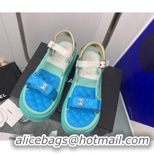 Top Design Chanel Calfskin Strap Sandals G38880 Blue 041258