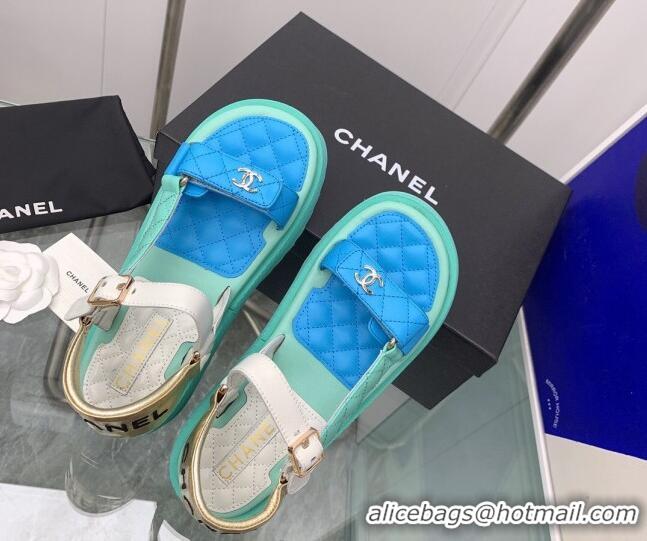 Top Design Chanel Calfskin Strap Sandals G38880 Blue 041258