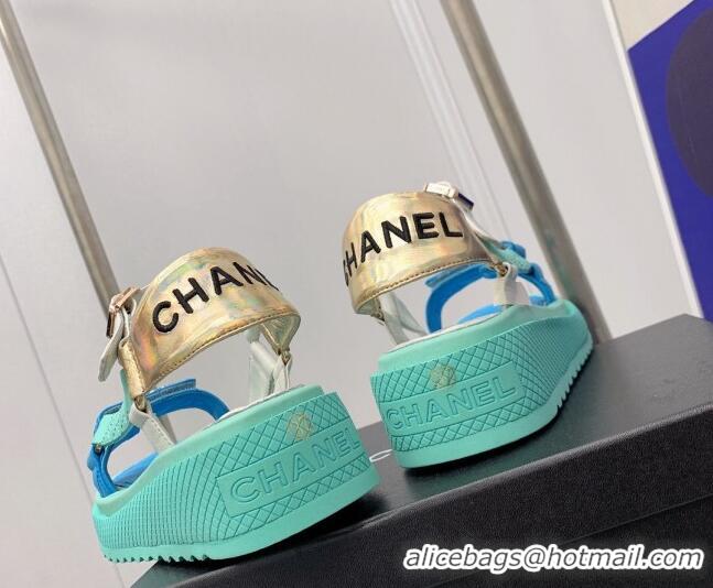 Top Design Chanel Calfskin Strap Sandals G38880 Blue 041258