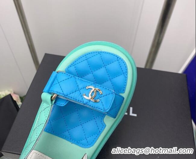 Top Design Chanel Calfskin Strap Sandals G38880 Blue 041258