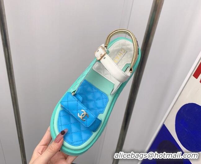 Top Design Chanel Calfskin Strap Sandals G38880 Blue 041258