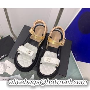 Charming Chanel Calfskin Strap Sandals G38880 White 041259