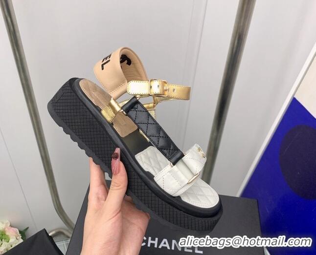 Charming Chanel Calfskin Strap Sandals G38880 White 041259