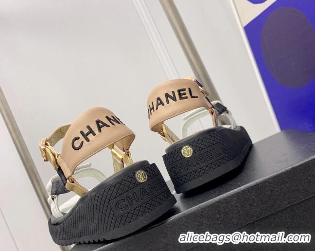 Charming Chanel Calfskin Strap Sandals G38880 White 041259