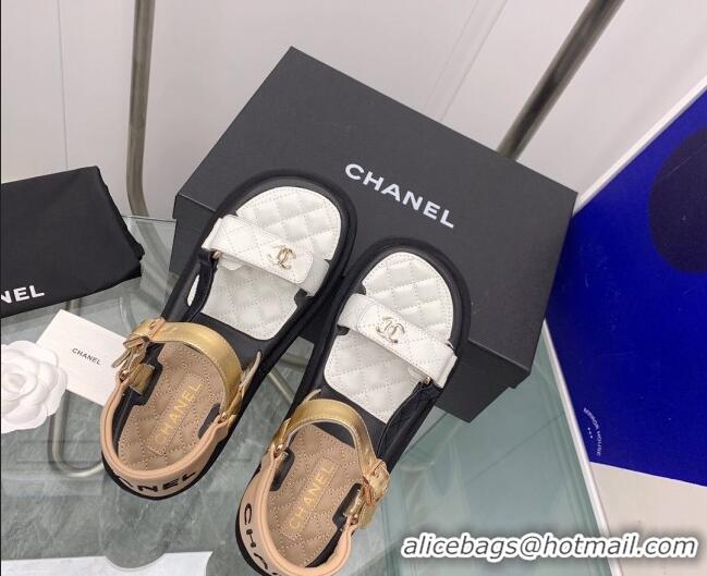 Charming Chanel Calfskin Strap Sandals G38880 White 041259