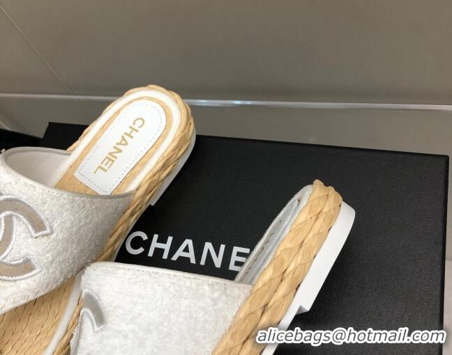 Good Quality Chanel Towel Flat Thong Slide Sandals White 041265