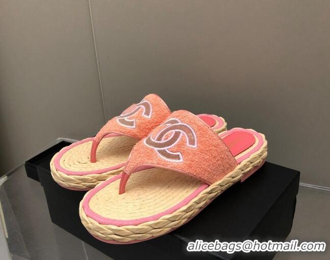 Classic Chanel Towel Flat Thong Slide Sandals Pink 041266