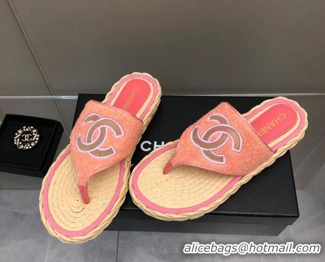 Classic Chanel Towel Flat Thong Slide Sandals Pink 041266