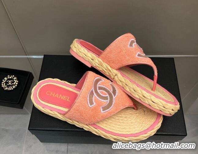 Classic Chanel Towel Flat Thong Slide Sandals Pink 041266