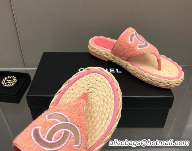 Classic Chanel Towel Flat Thong Slide Sandals Pink 041266