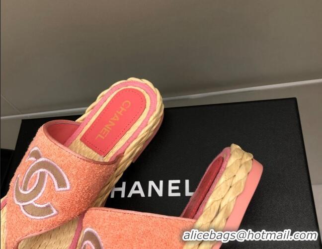 Classic Chanel Towel Flat Thong Slide Sandals Pink 041266