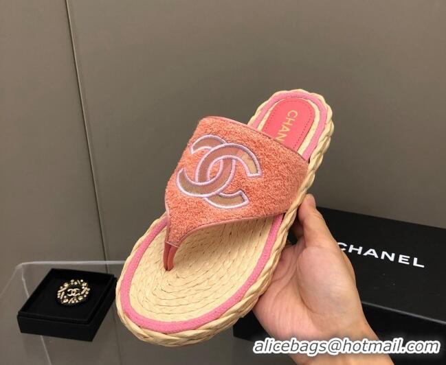 Classic Chanel Towel Flat Thong Slide Sandals Pink 041266