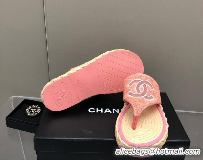 Classic Chanel Towel Flat Thong Slide Sandals Pink 041266