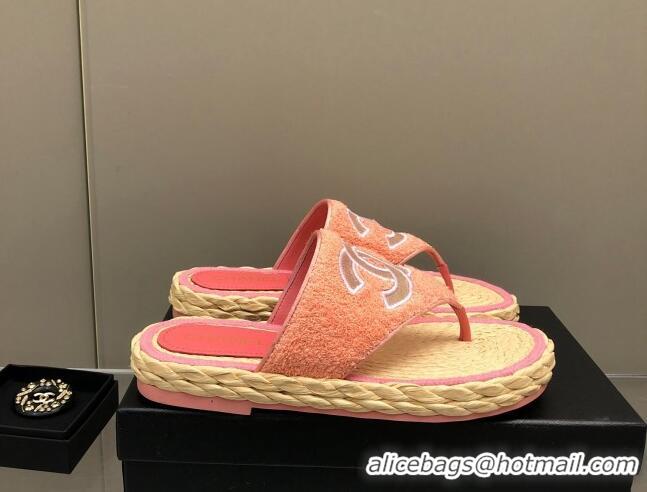 Classic Chanel Towel Flat Thong Slide Sandals Pink 041266