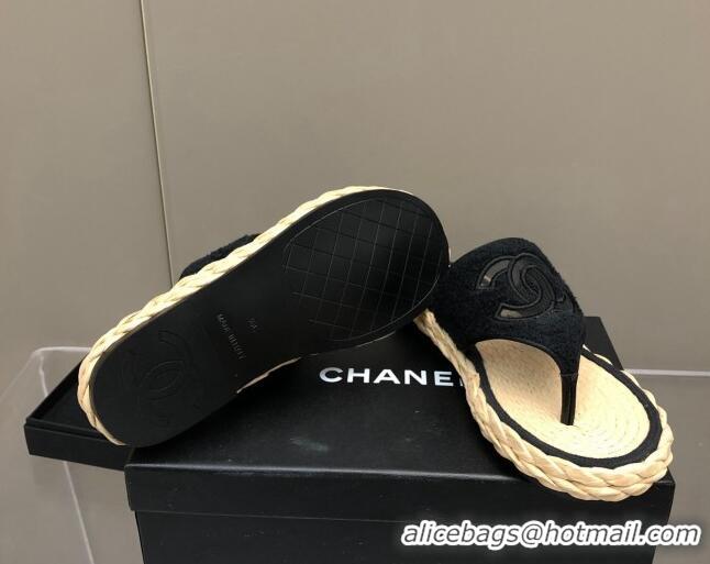 Discount Chanel Towel Flat Thong Slide Sandals Black 041267