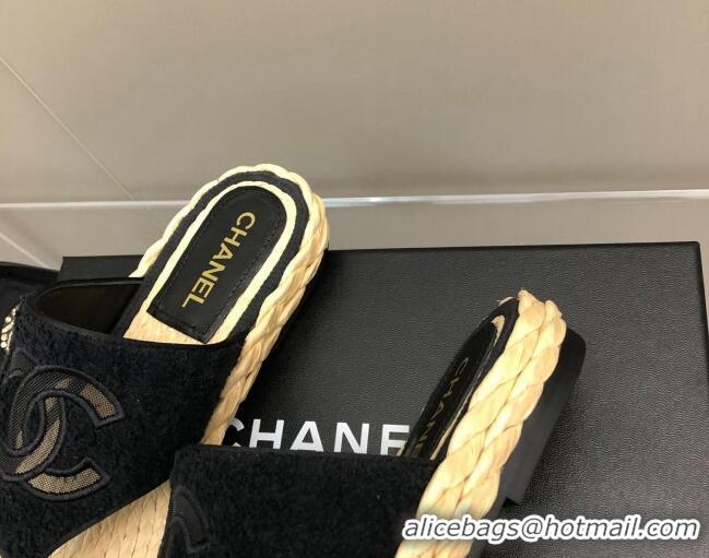 Discount Chanel Towel Flat Thong Slide Sandals Black 041267