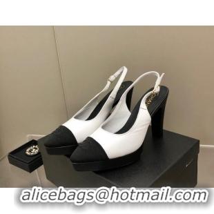 Best Product Chanel Lambskin Platform Slingback Pumps 9cm White 041268