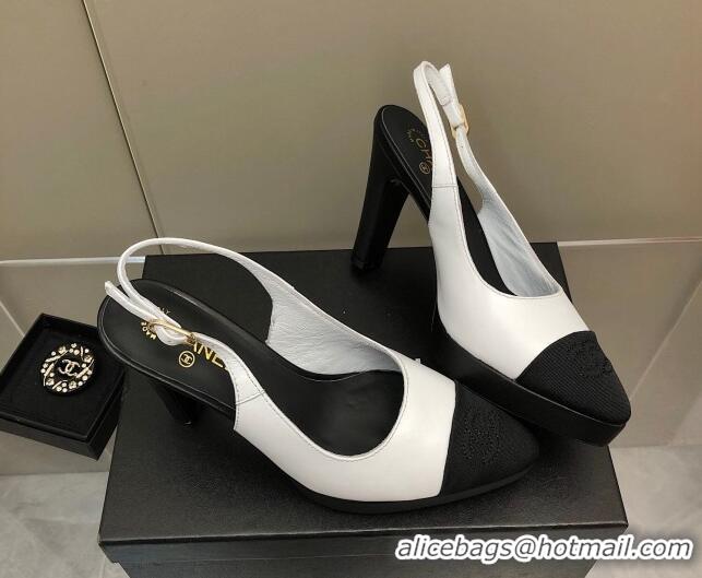 Best Product Chanel Lambskin Platform Slingback Pumps 9cm White 041268