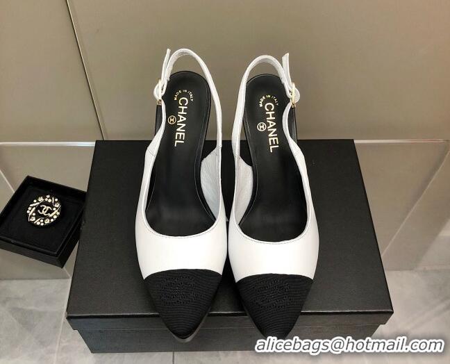 Best Product Chanel Lambskin Platform Slingback Pumps 9cm White 041268