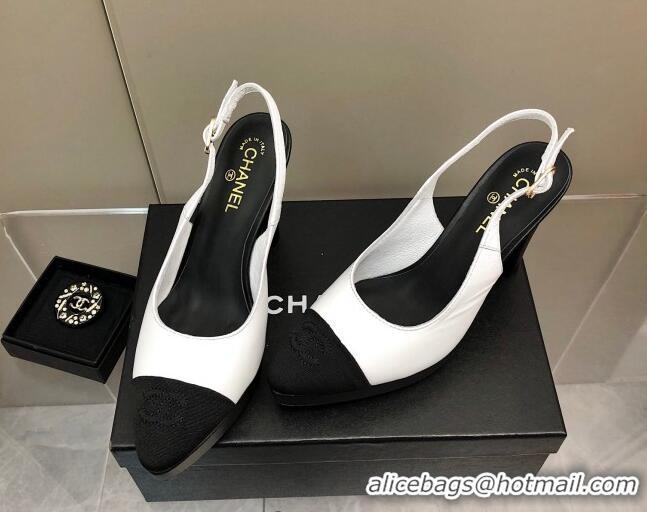 Best Product Chanel Lambskin Platform Slingback Pumps 9cm White 041268