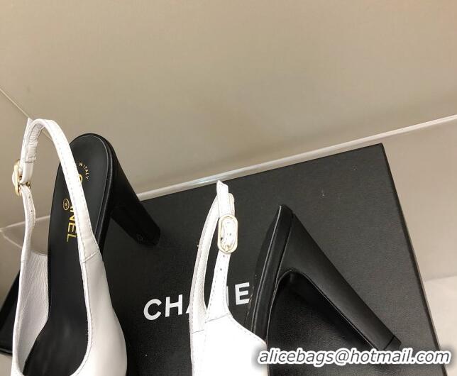 Best Product Chanel Lambskin Platform Slingback Pumps 9cm White 041268