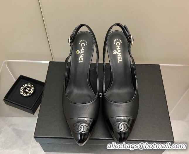 Classic Chanel Lambskin Platform Slingback Pumps 9cm Black 041269