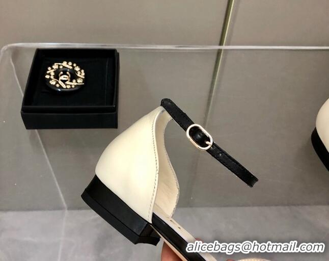 Low Price Chanel Lambskin Mary Janes Flat Open Shoes G38959 White/Black 041275