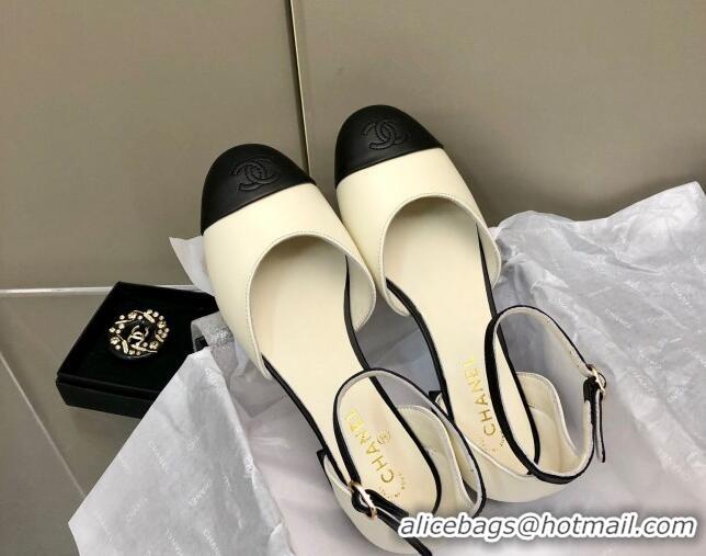 Low Price Chanel Lambskin Mary Janes Flat Open Shoes G38959 White/Black 041275