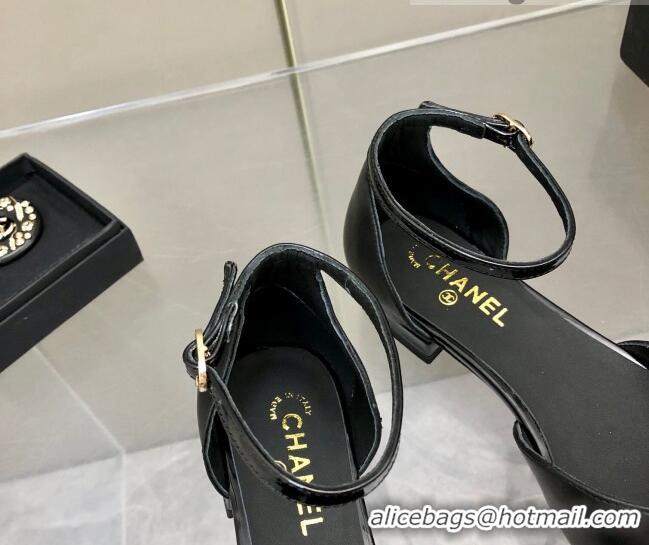 Good Product Chanel Lambskin Mary Janes Flat Open Shoes G38959 Black Leather 041277