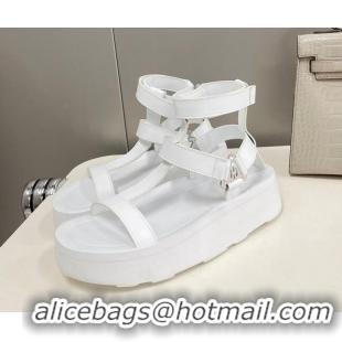 Discount Hermes Leather Band Platform Roman Sandals White 032243