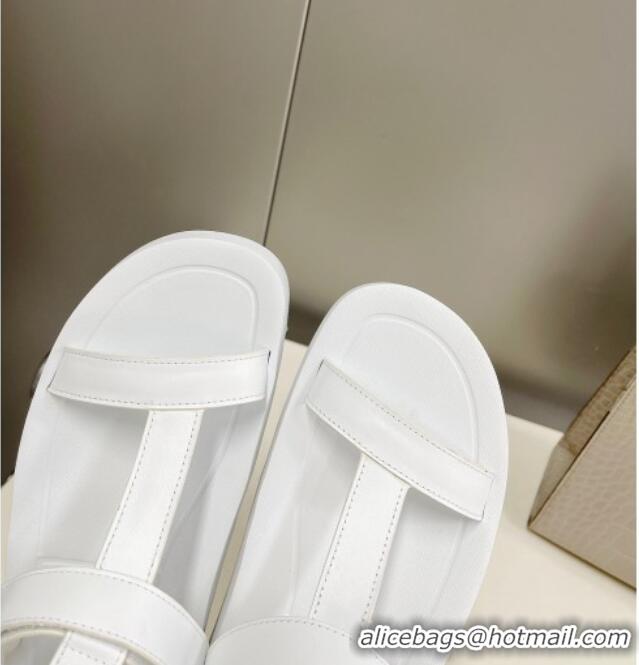 Discount Hermes Leather Band Platform Roman Sandals White 032243